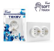 Розетка 2-м СП Pixel 16А IP20 с заземл. защ. шторки в сборе айс TOKOV ELECTRIC TKE-PX-R2FZSF-C34