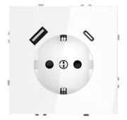 Розетка встраиваемая VOLTUM S70 с заземлением и защитными шторками, 16А, с USB, A+С, (белый глянцевы