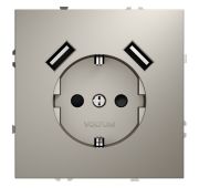 Розетка встраиваемая VOLTUM S70 с заземлением и защитными шторками, 16А, с USB, A+A, (кашемир)