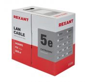 Кабель витая пара U/UTP кат.5E 4х2х24AWG solid CU PVC сер. (м) Rexant 01-0043