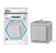 Кнопка звонка ОП Dita IP54 10А 250В сер. TOKOV ELECTRIC TKL-DT-DB-C06-IP54